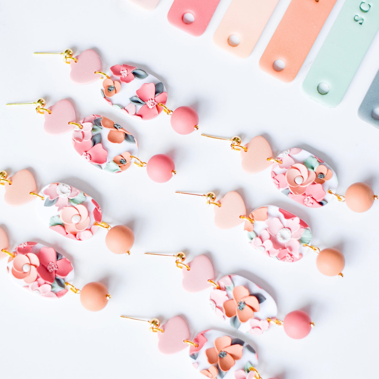 Peach + baby Pink garden Dangle Earrings