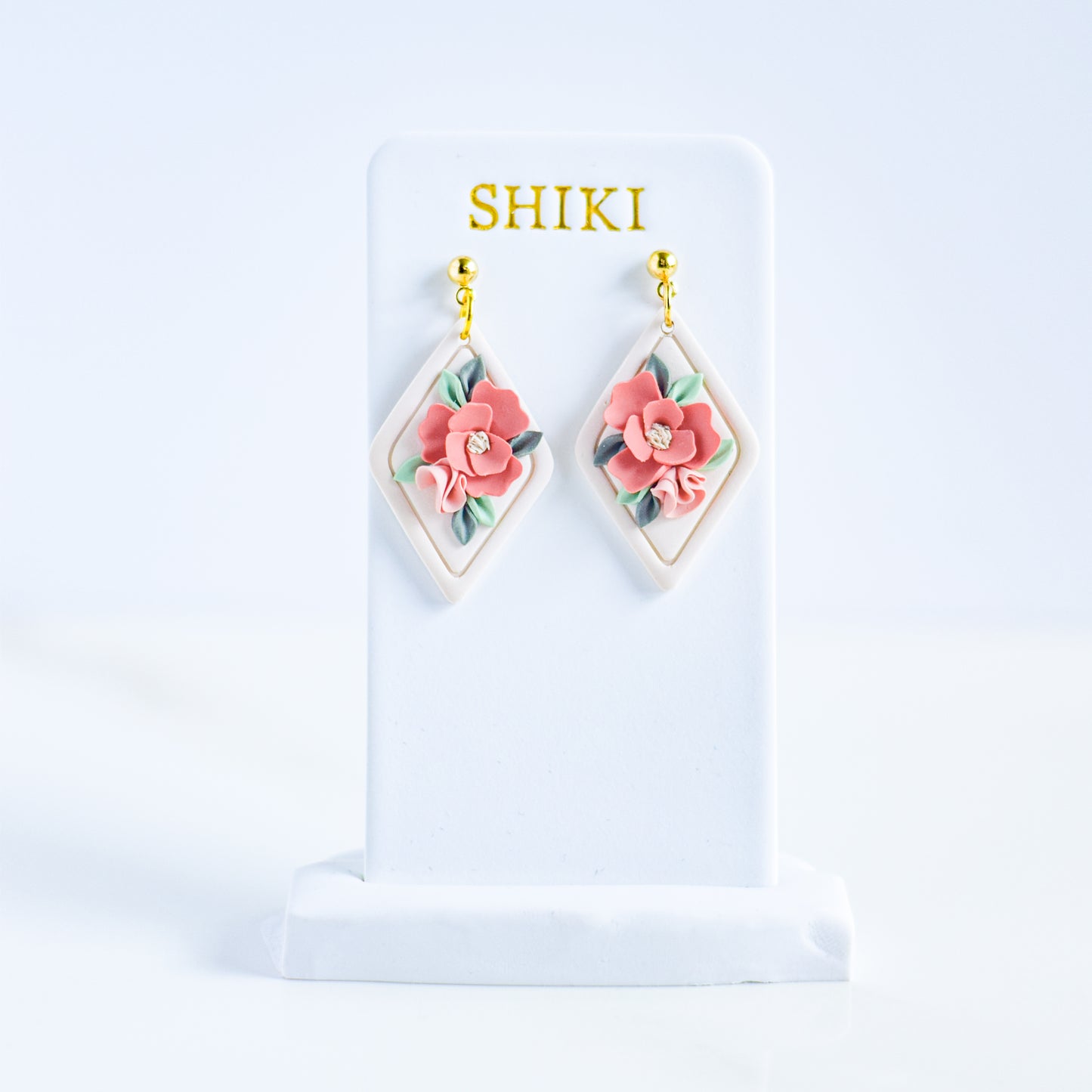 Peach + Pink Floral Dangle Earrings