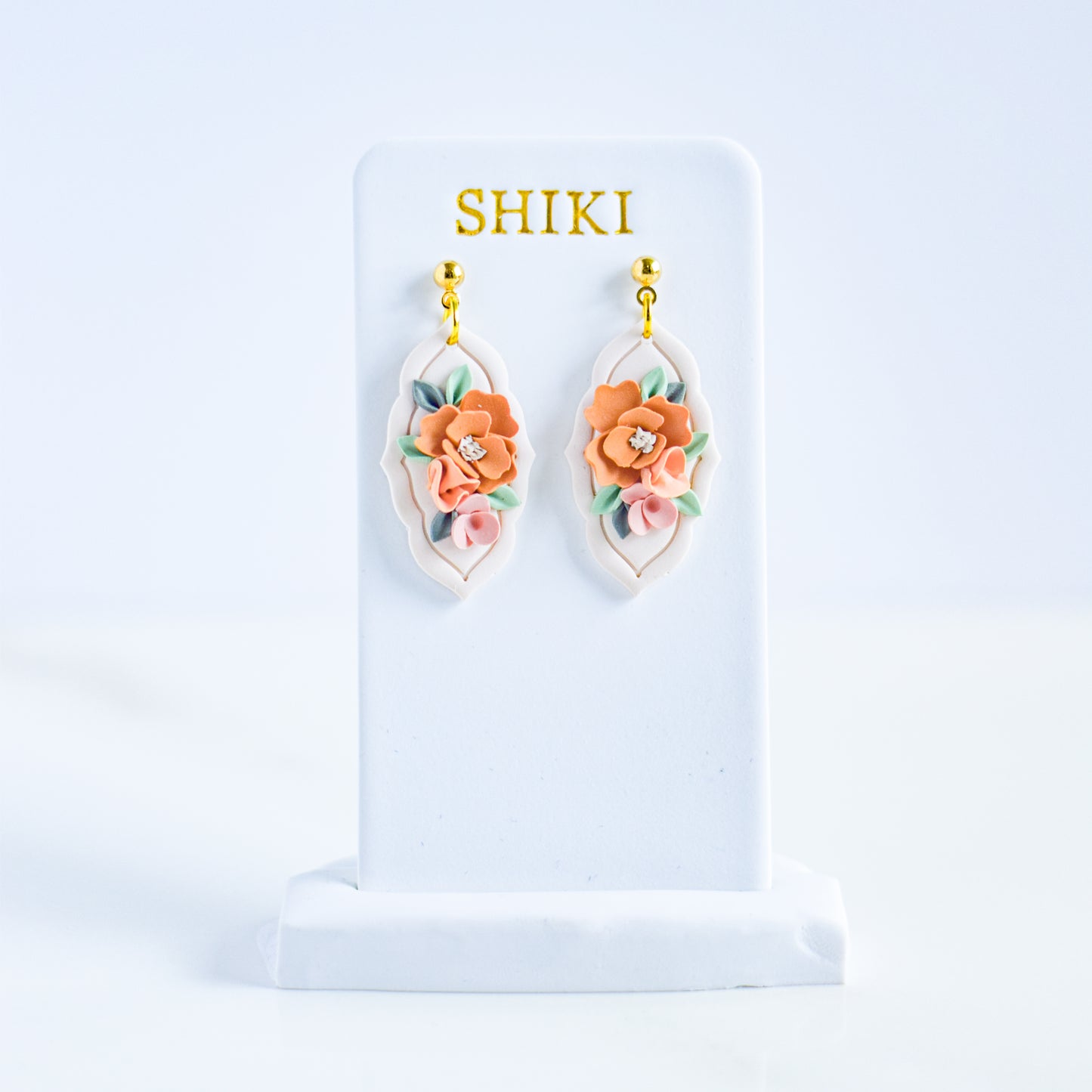 Peach + Pink Floral Dangle Earrings